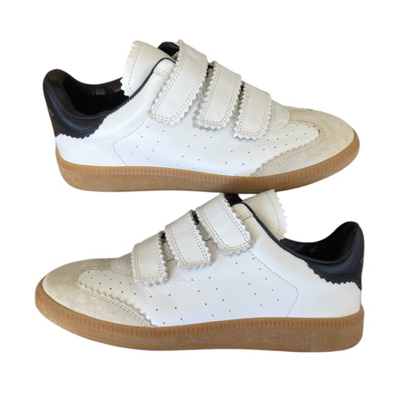 Isabel Marant White and Black Velcro Sneakers with Leather Finish - Picture 1 of 9